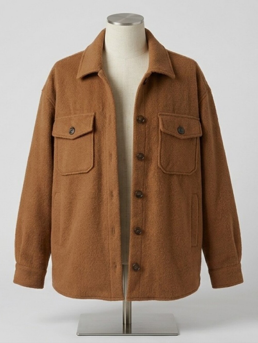 Brown Lightweight Shirt Jacket Shacket with Suede-like Finish